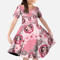 Japanese Daruma Doll Palaka Family Matching Off The Shoulder Long Sleeve Dress and Hawaiian Shirt Cherry Blossoms With Shell Lei - Wonder Print Shop