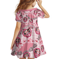 Japanese Daruma Doll Palaka Family Matching Off The Shoulder Long Sleeve Dress and Hawaiian Shirt Cherry Blossoms With Shell Lei - Wonder Print Shop