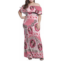 Japanese Daruma Doll Palaka Family Matching Off Shoulder Maxi Dress and Hawaiian Shirt Cherry Blossoms With Shell Lei - Wonder Print Shop