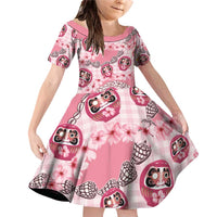 Japanese Daruma Doll Palaka Family Matching Off Shoulder Short Dress and Hawaiian Shirt Cherry Blossoms With Shell Lei - Wonder Print Shop