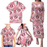 Japanese Daruma Doll Palaka Family Matching Puletasi and Hawaiian Shirt Cherry Blossoms With Shell Lei - Wonder Print Shop