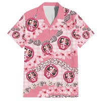 Japanese Daruma Doll Palaka Family Matching Tank Maxi Dress and Hawaiian Shirt Cherry Blossoms With Shell Lei - Wonder Print Shop