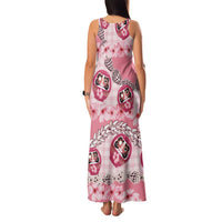 Japanese Daruma Doll Palaka Family Matching Tank Maxi Dress and Hawaiian Shirt Cherry Blossoms With Shell Lei - Wonder Print Shop