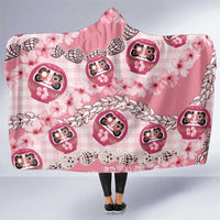 Japanese Daruma Doll Palaka Hooded Blanket Cherry Blossoms With Shell Lei - Wonder Print Shop