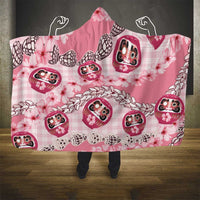 Japanese Daruma Doll Palaka Hooded Blanket Cherry Blossoms With Shell Lei - Wonder Print Shop