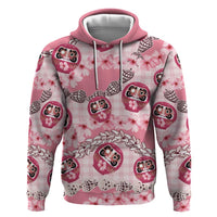 Japanese Daruma Doll Palaka Hoodie Cherry Blossoms With Shell Lei - Wonder Print Shop