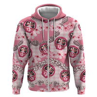 Japanese Daruma Doll Palaka Hoodie Cherry Blossoms With Shell Lei - Wonder Print Shop