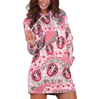 Japanese Daruma Doll Palaka Hoodie Dress Cherry Blossoms With Shell Lei - Wonder Print Shop