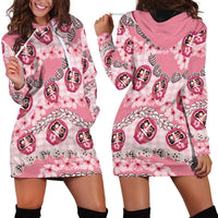 Japanese Daruma Doll Palaka Hoodie Dress Cherry Blossoms With Shell Lei - Wonder Print Shop