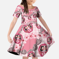 Japanese Daruma Doll Palaka Kid Short Sleeve Dress Cherry Blossoms With Shell Lei - Wonder Print Shop
