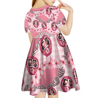 Japanese Daruma Doll Palaka Kid Short Sleeve Dress Cherry Blossoms With Shell Lei - Wonder Print Shop