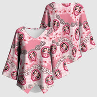 Japanese Daruma Doll Palaka Kimono Sleeve Blouse Cherry Blossoms With Shell Lei - Wonder Print Shop