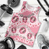 Japanese Daruma Doll Palaka Men Tank Top Cherry Blossoms With Shell Lei - Wonder Print Shop