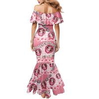 Japanese Daruma Doll Palaka Mermaid Dress Cherry Blossoms With Shell Lei - Wonder Print Shop