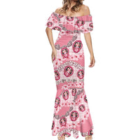 Japanese Daruma Doll Palaka Mermaid Dress Cherry Blossoms With Shell Lei - Wonder Print Shop