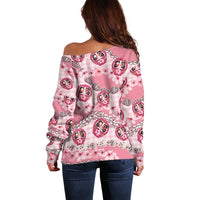 Japanese Daruma Doll Palaka Off Shoulder Sweater Cherry Blossoms With Shell Lei - Wonder Print Shop