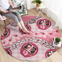Japanese Daruma Doll Palaka Round Carpet Cherry Blossoms With Shell Lei - Wonder Print Shop