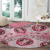 Japanese Daruma Doll Palaka Round Carpet Cherry Blossoms With Shell Lei - Wonder Print Shop
