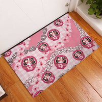 Japanese Daruma Doll Palaka Rubber Doormat Cherry Blossoms With Shell Lei - Wonder Print Shop