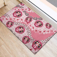 Japanese Daruma Doll Palaka Rubber Doormat Cherry Blossoms With Shell Lei - Wonder Print Shop