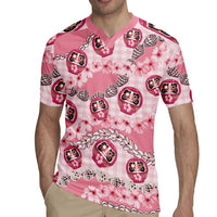 Japanese Daruma Doll Palaka Rugby Jersey Cherry Blossoms With Shell Lei - Wonder Print Shop