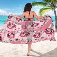 Japanese Daruma Doll Palaka Sarong Cherry Blossoms With Shell Lei - Wonder Print Shop