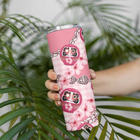 Japanese Daruma Doll Palaka Skinny Tumbler Cherry Blossoms With Shell Lei - Wonder Print Shop
