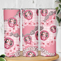 Japanese Daruma Doll Palaka Skinny Tumbler Cherry Blossoms With Shell Lei - Wonder Print Shop