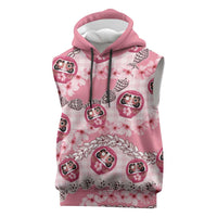 Japanese Daruma Doll Palaka Sleeveless Hoodie Cherry Blossoms With Shell Lei - Wonder Print Shop