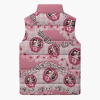 Japanese Daruma Doll Palaka Sleeveless Puffer Jacket Cherry Blossoms With Shell Lei - Wonder Print Shop