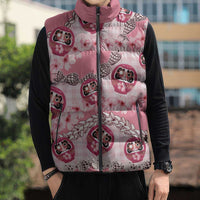Japanese Daruma Doll Palaka Sleeveless Puffer Jacket Cherry Blossoms With Shell Lei - Wonder Print Shop