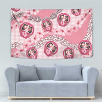 Japanese Daruma Doll Palaka Tapestry Cherry Blossoms With Shell Lei - Wonder Print Shop