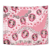 Japanese Daruma Doll Palaka Tapestry Cherry Blossoms With Shell Lei - Wonder Print Shop