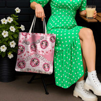 Japanese Daruma Doll Palaka Tote Bag Cherry Blossoms With Shell Lei - Wonder Print Shop