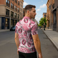 Japanese Daruma Doll Palaka Zipper Polo Shirt Cherry Blossoms With Shell Lei - Wonder Print Shop