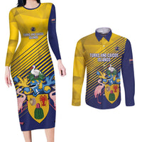 Custom Turks and Caicos Islands Football Couples Matching Long Sleeve Bodycon Dress and Long Sleeve Button Shirt 2025 Go Champions