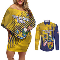 Custom Turks and Caicos Islands Football Couples Matching Off Shoulder Short Dress and Long Sleeve Button Shirt 2025 Go Champions
