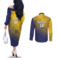 Custom Turks and Caicos Islands Football Couples Matching Off The Shoulder Long Sleeve Dress and Long Sleeve Button Shirt 2025 Go Champions
