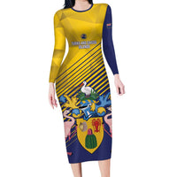 Custom Turks and Caicos Islands Football Long Sleeve Bodycon Dress 2025 Go Champions
