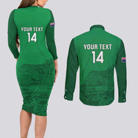 Custom Montserrat Football Couples Matching Long Sleeve Bodycon Dress and Long Sleeve Button Shirt 2025 Go Emerald Boys