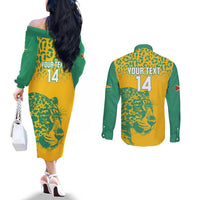 Custom Guyana Football Couples Matching Off The Shoulder Long Sleeve Dress and Long Sleeve Button Shirt 2025 Go Golden Jaguars