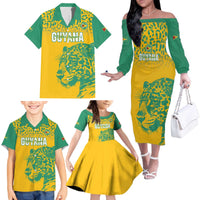 Custom Guyana Football Family Matching Off The Shoulder Long Sleeve Dress and Hawaiian Shirt 2025 Go Golden Jaguars