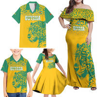 Custom Guyana Football Family Matching Off Shoulder Maxi Dress and Hawaiian Shirt 2025 Go Golden Jaguars