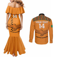 Custom Zambia Football Couples Matching Mermaid Dress and Long Sleeve Button Shirt Copper Queens Kente Pattern