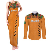 Custom Zambia Football Couples Matching Tank Maxi Dress and Long Sleeve Button Shirt Copper Queens Kente Pattern - Wonder Print Shop