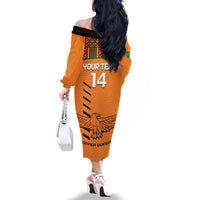 Custom Zambia Football Family Matching Off The Shoulder Long Sleeve Dress and Hawaiian Shirt Copper Queens Kente Pattern - Wonder Print Shop