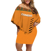 Custom Zambia Football Family Matching Off Shoulder Short Dress and Hawaiian Shirt Copper Queens Kente Pattern - Wonder Print Shop