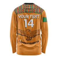 Custom Zambia Football Long Sleeve Shirt Copper Queens Kente Pattern - Wonder Print Shop