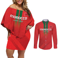 Custom Morocco Football Couples Matching Off Shoulder Short Dress and Long Sleeve Button Shirt Go Lionesses of Atlas - Wonder Print Shop