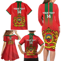 Custom Morocco Football Family Matching Long Sleeve Bodycon Dress and Hawaiian Shirt Go Lionesses of Atlas - Wonder Print Shop